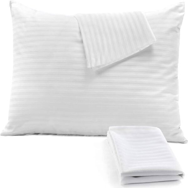 Seasons Hotel Grade Pillowcases - White Colour 100% Cotton - 300 Thread Count - Stripe 1cm - Image 4